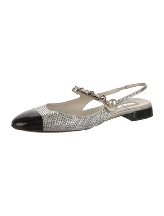Miu Miu Faux Pearl Accents Colorblock Pattern Slingback Flats