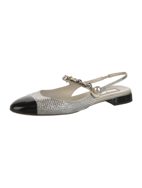 Miu Miu Faux Pearl Accents Colorblock Pattern Slingback Flats