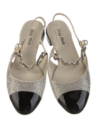 Miu Miu Faux Pearl Accents Colorblock Pattern Slingback Flats