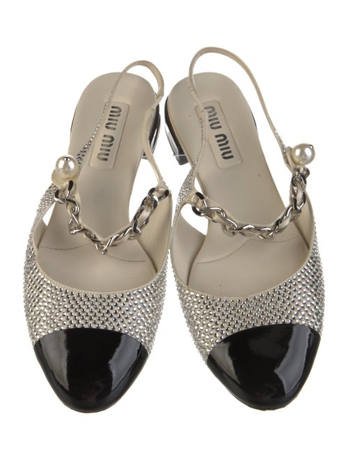 Miu Miu Faux Pearl Accents Colorblock Pattern Slingback Flats