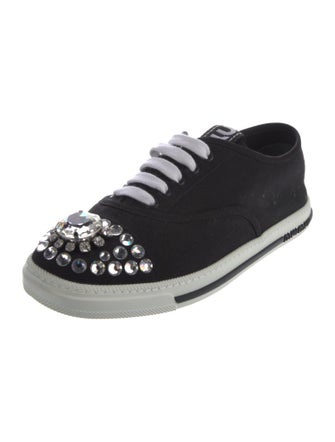 Miu Miu Canvas Crystal Embellishments Sneakers