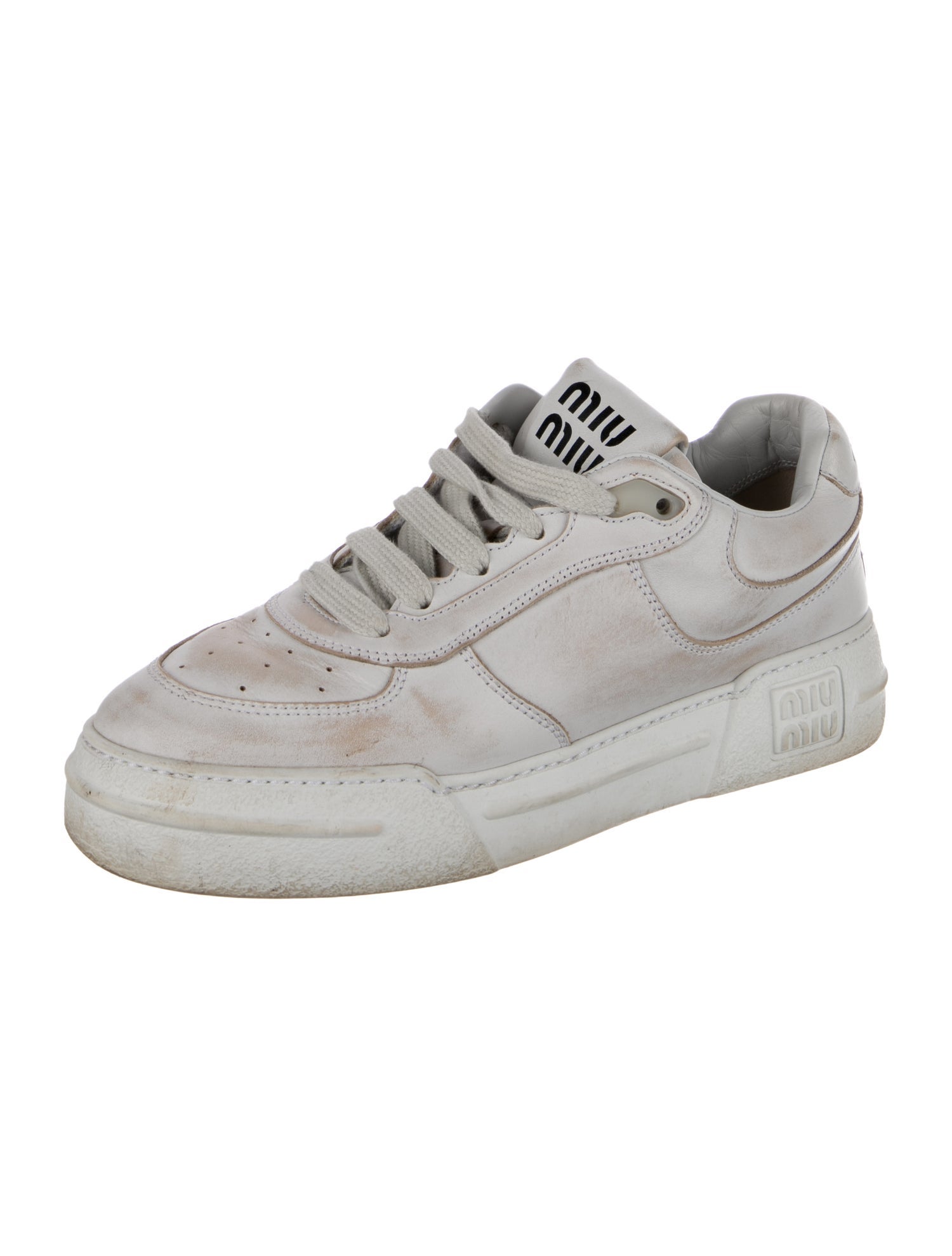Miu Miu Leather Distressed Accents Sneakers