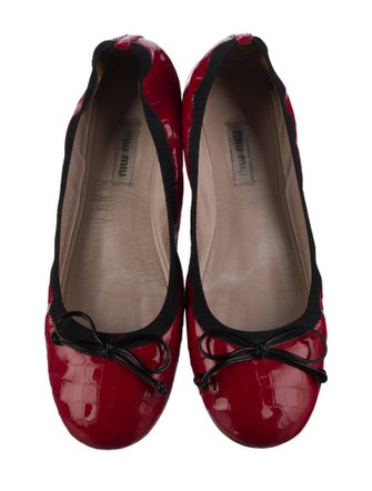Miu Miu Patent Leather Bow Accents Ballet Flats