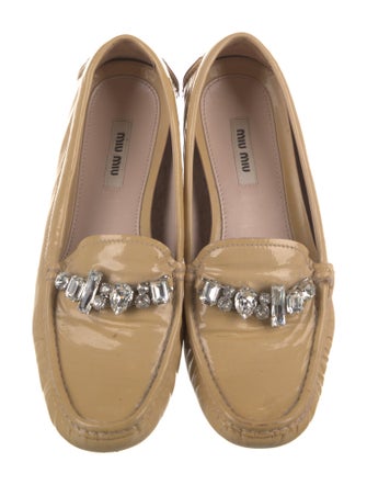 Miu Miu Patent Leather Crystal Embellishments Loafers