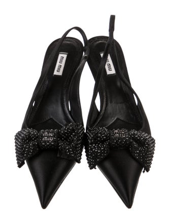 Miu Miu Satin Bow Accents Slingback Pumps