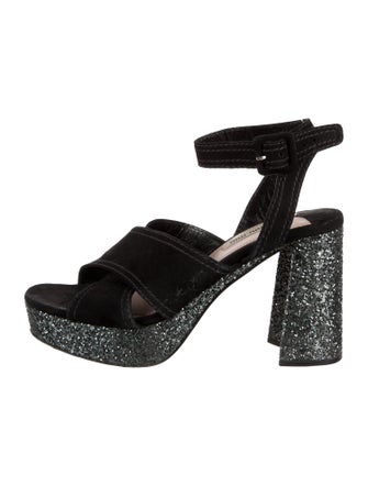 Miu Miu Suede Glitter Accents Sandals