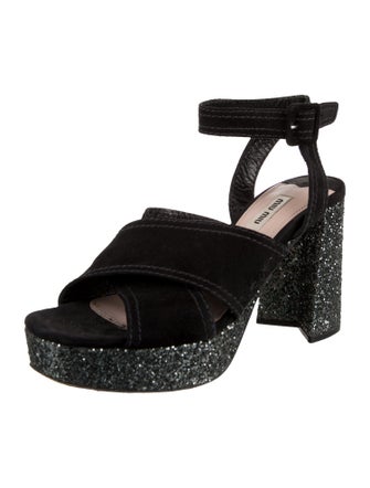Miu Miu Suede Glitter Accents Sandals