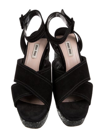 Miu Miu Suede Glitter Accents Sandals
