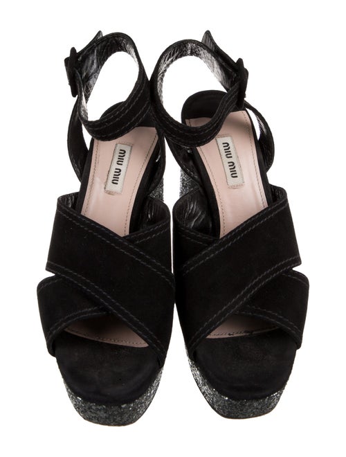 Miu Miu Suede Glitter Accents Sandals