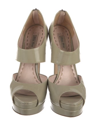 Miu Miu Patent Leather Leather Trim Embellishment Slingback Sandals