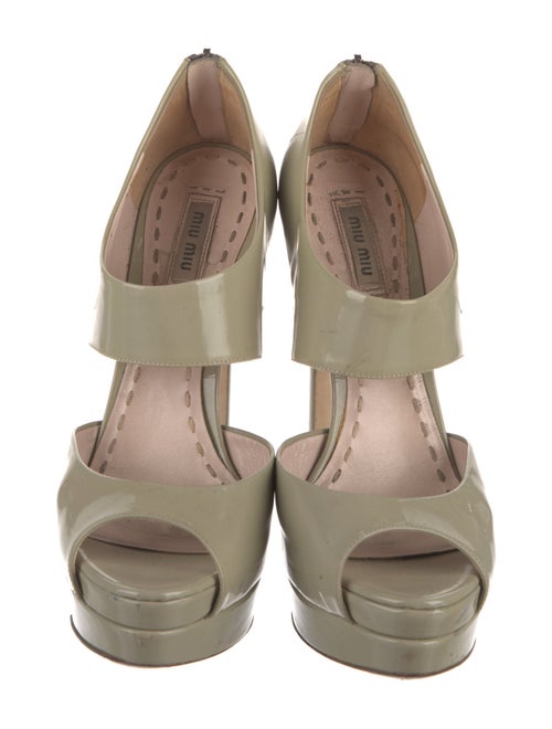 Miu Miu Patent Leather Leather Trim Embellishment Slingback Sandals