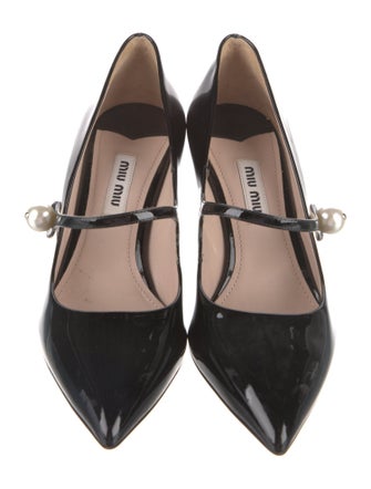 Miu Miu Faux Pearl Accents Patent Leather Pumps