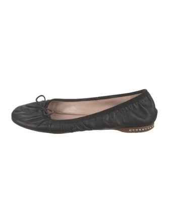 Miu Miu Leather Bow Accents Ballet Flats