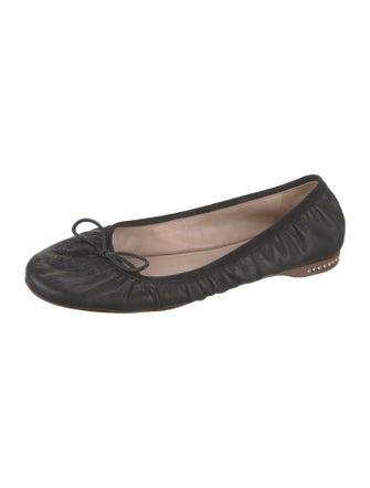 Miu Miu Leather Bow Accents Ballet Flats