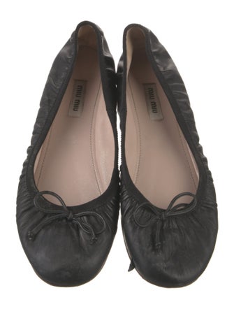 Miu Miu Leather Bow Accents Ballet Flats