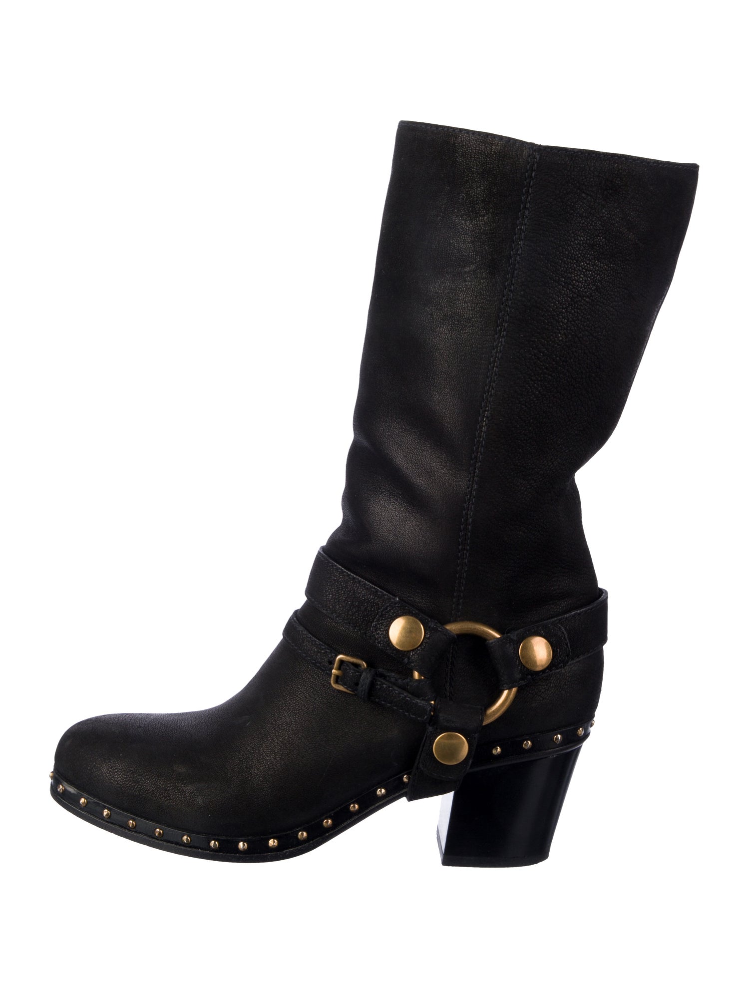 Miu Miu Leather Studded Accents Moto Boots