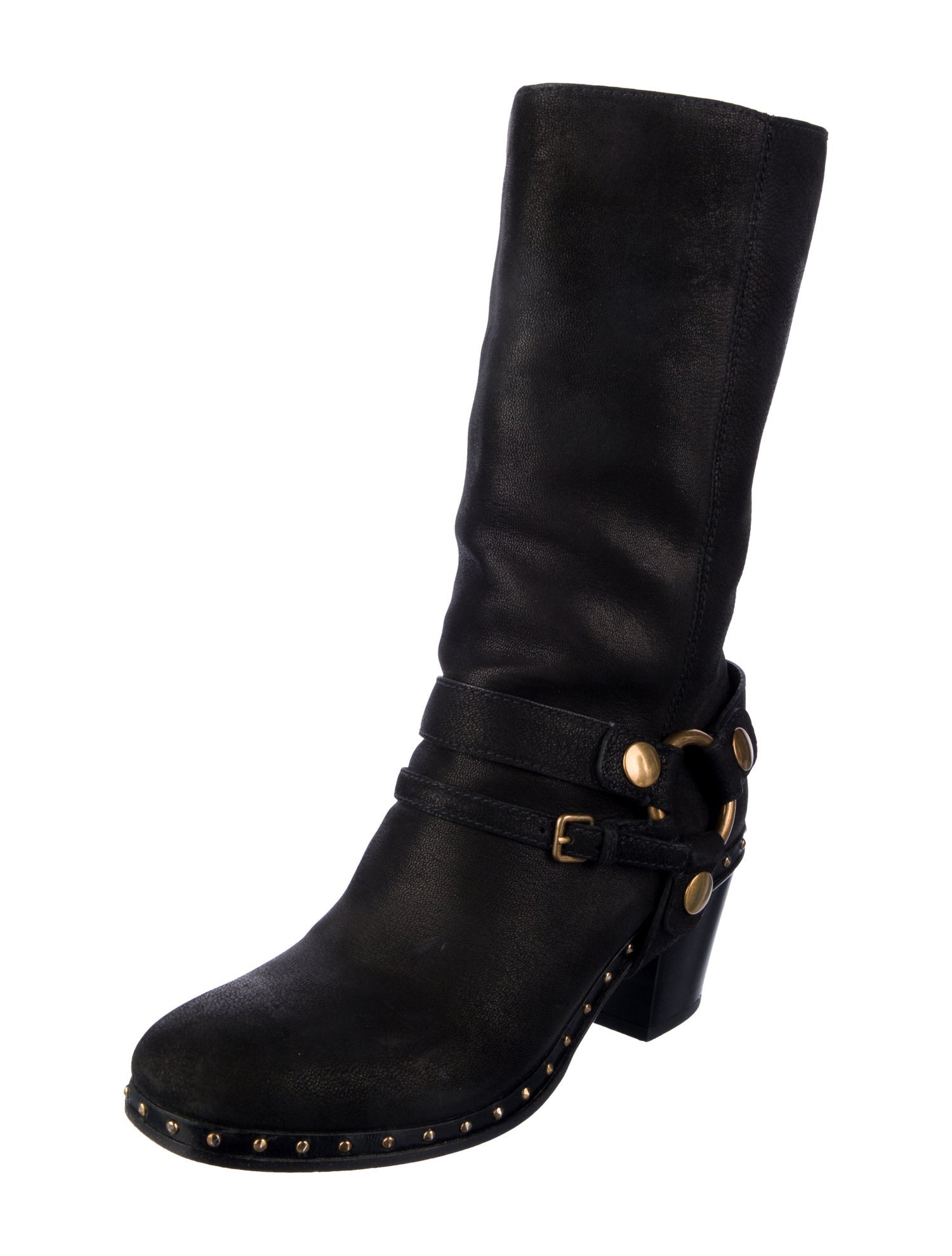 Miu Miu Leather Studded Accents Moto Boots
