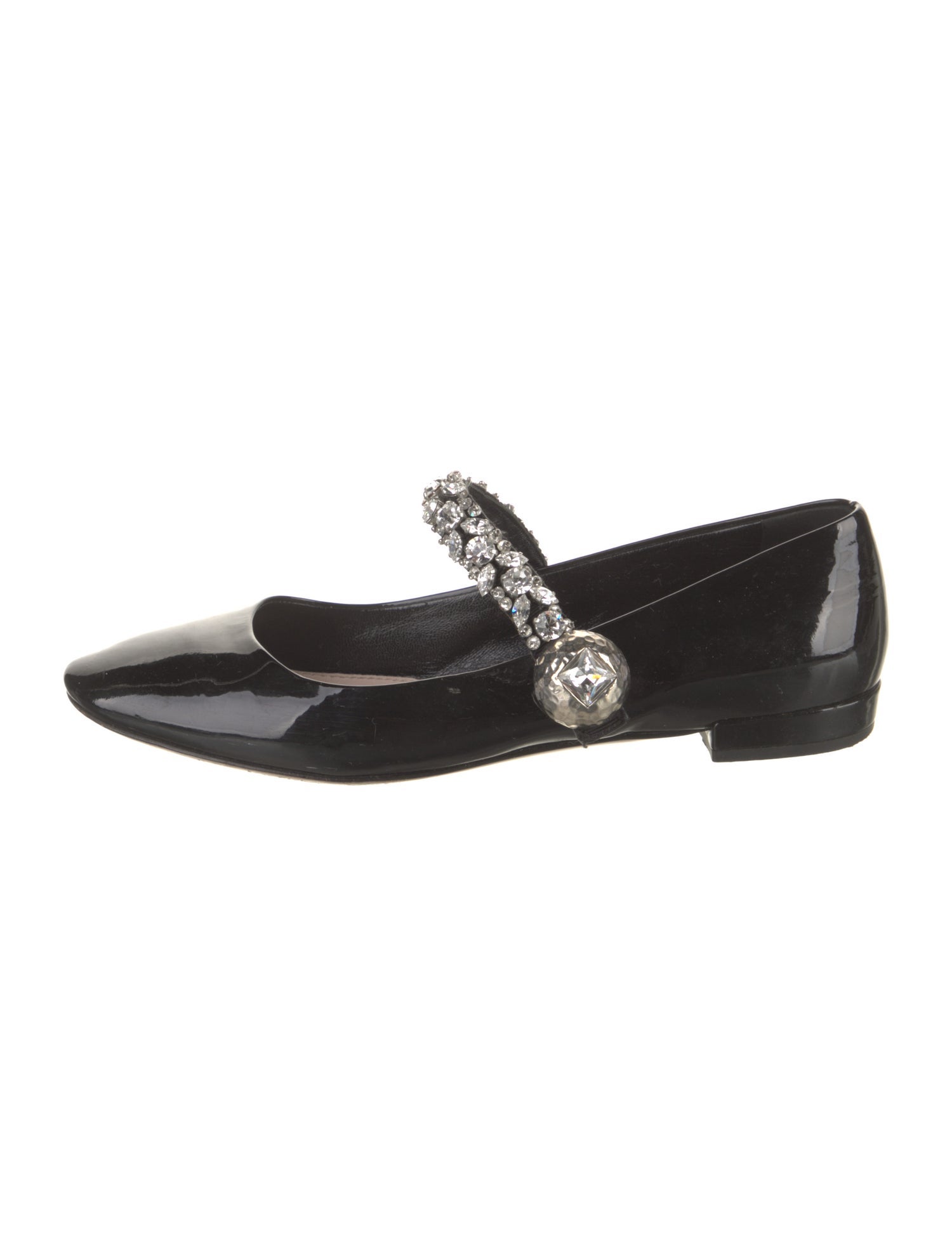 Miu Miu Patent Leather Crystal Embellishments Mary Jane Flats