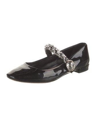 Miu Miu Patent Leather Crystal Embellishments Mary Jane Flats