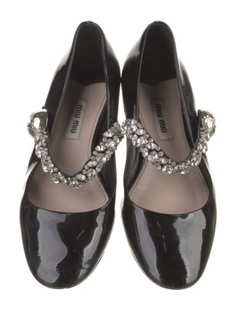 Miu Miu Patent Leather Crystal Embellishments Mary Jane Flats