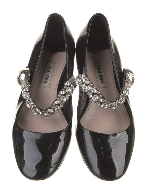 Miu Miu Patent Leather Crystal Embellishments Mary Jane Flats