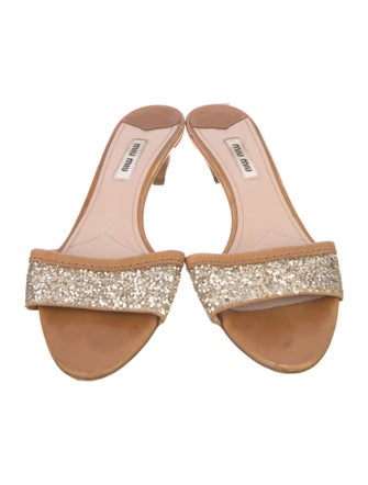 Miu Miu Leather Glitter Accents Slides