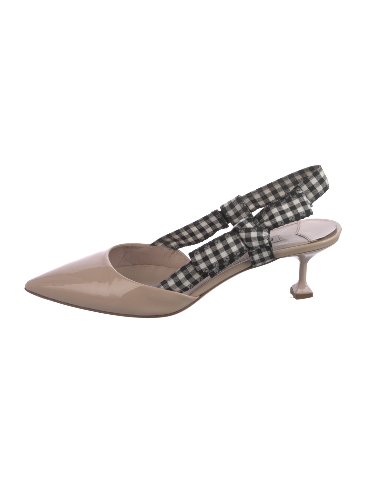 Miu Miu Patent Leather Plaid Print Slingback Pumps