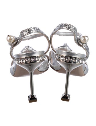 Miu Miu Faux Pearl Accents Leather Slingback Sandals