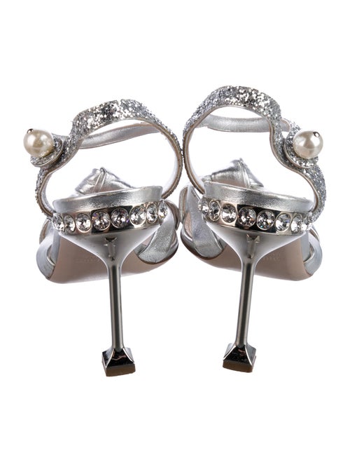 Miu Miu Faux Pearl Accents Leather Slingback Sandals
