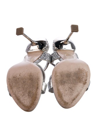 Miu Miu Faux Pearl Accents Leather Slingback Sandals