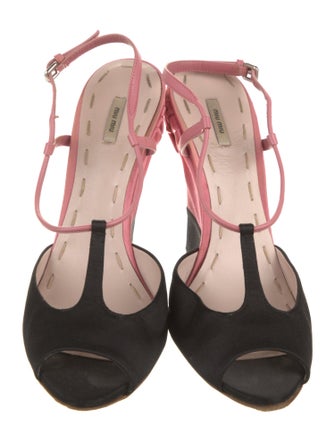Miu Miu Satin Colorblock Pattern T-Strap Pumps