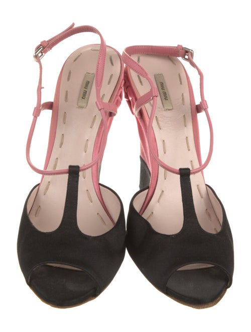 Miu Miu Satin Colorblock Pattern T-Strap Pumps