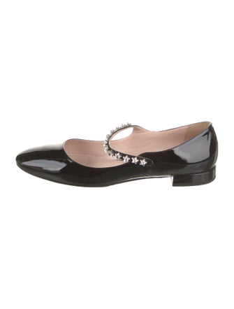 Miu Miu Patent Leather Crystal Embellishments Flats