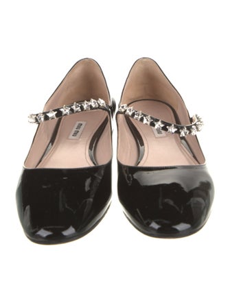 Miu Miu Patent Leather Crystal Embellishments Flats