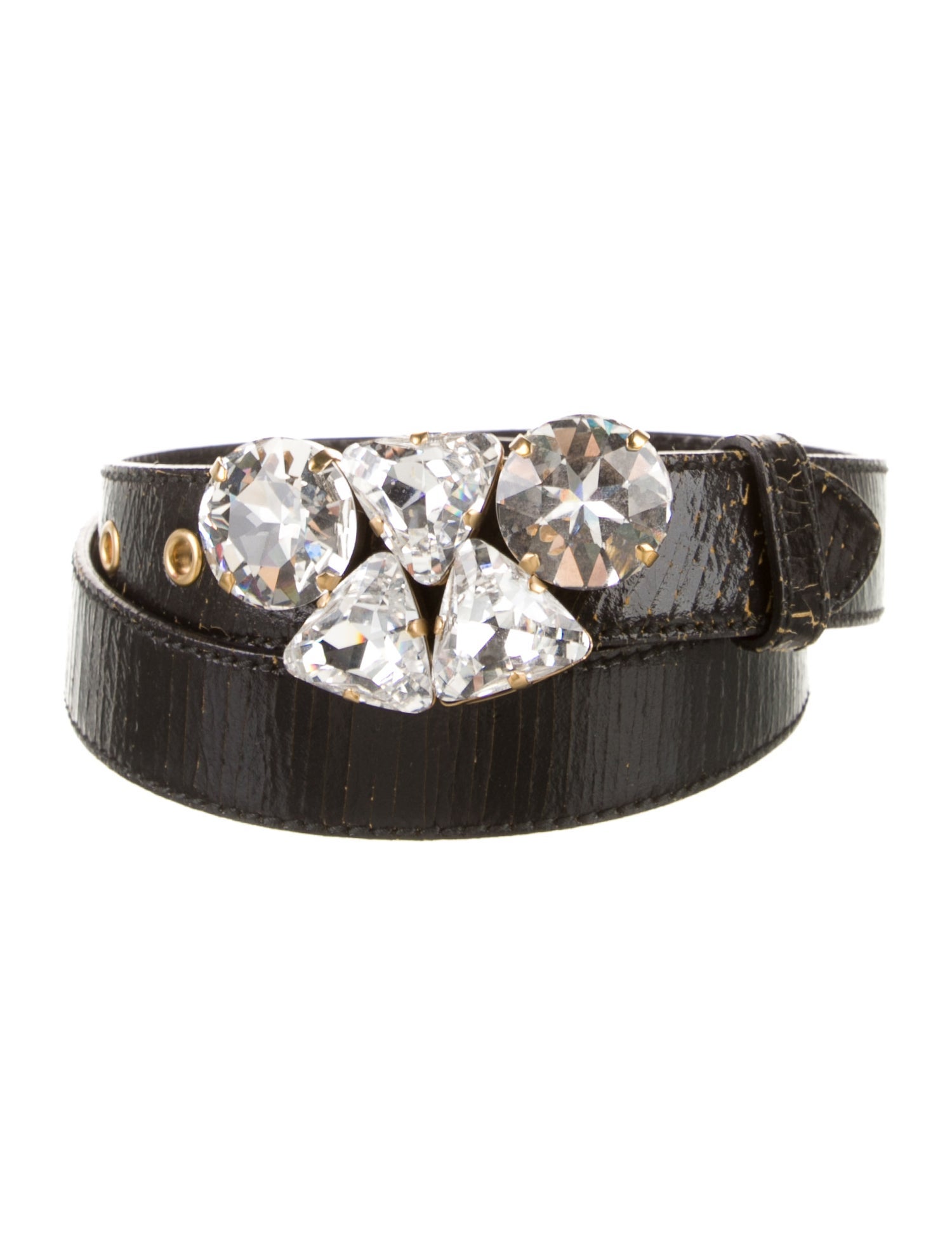 Miu Miu Leather Crystal Embellishments Belt