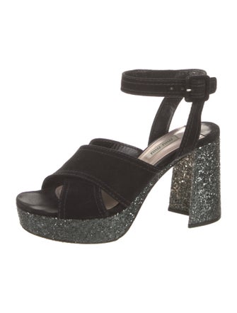 Miu Miu Suede Glitter Accents Sandals