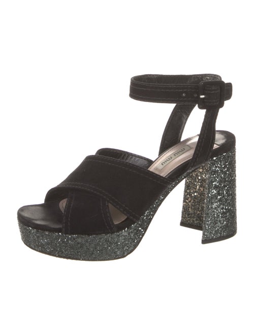 Miu Miu Suede Glitter Accents Sandals