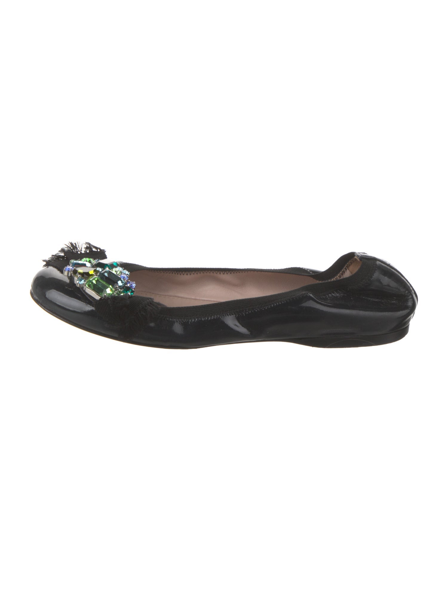 Miu Miu Patent Leather Crystal Embellishments Flats