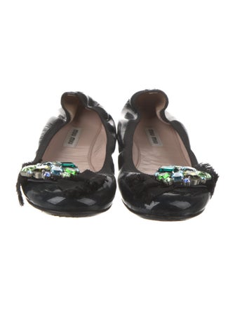 Miu Miu Patent Leather Crystal Embellishments Flats