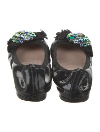 Miu Miu Patent Leather Crystal Embellishments Flats