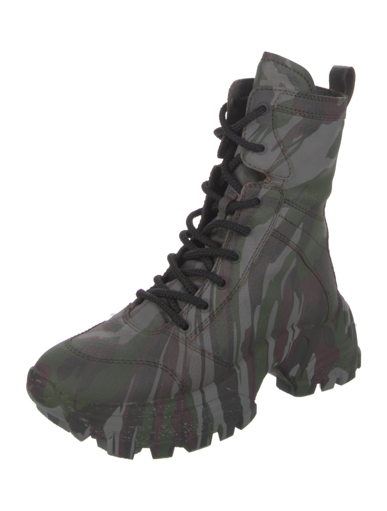 Miu Miu Leather Camouflage Print Combat Boots