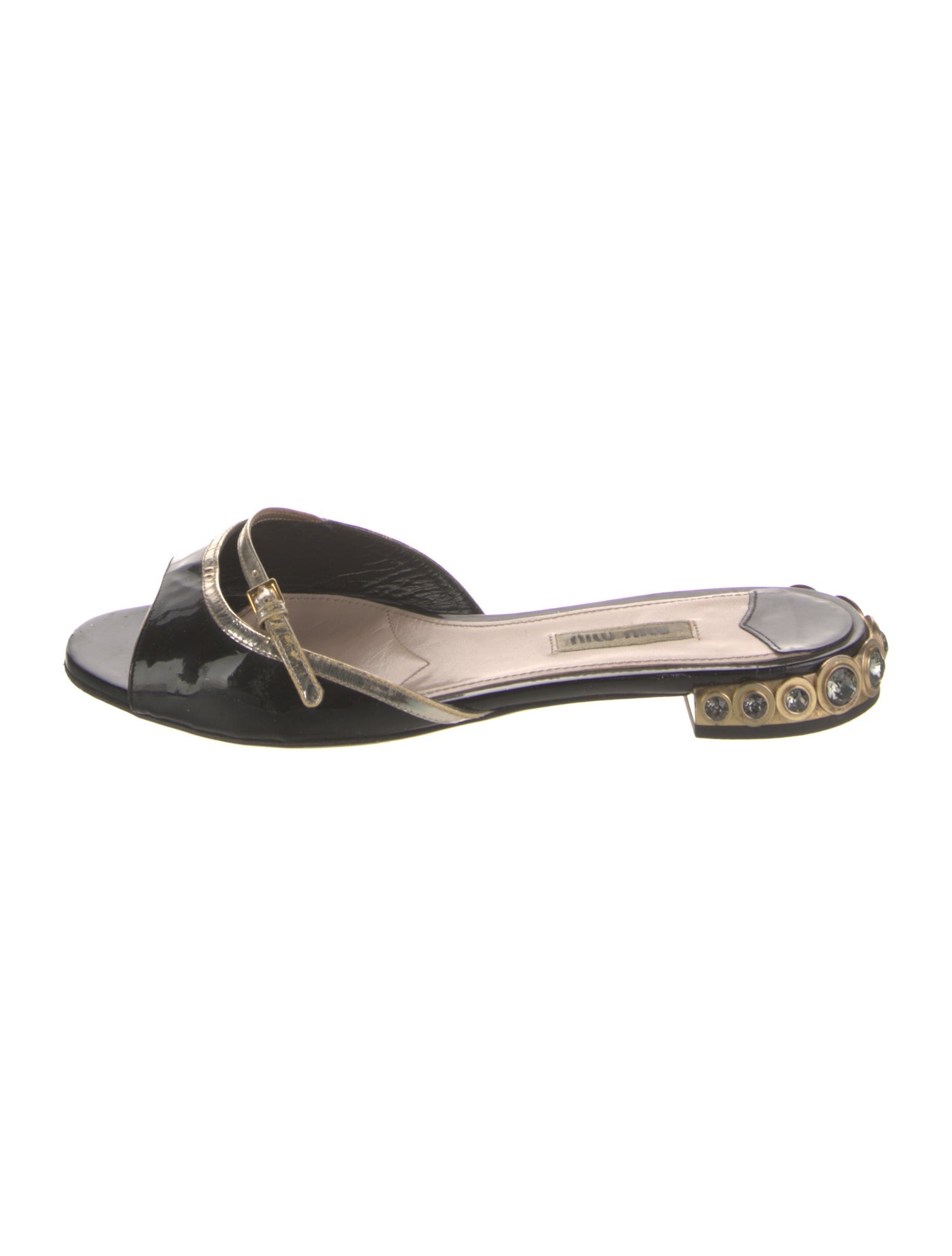 Miu Miu Patent Leather Crystal Embellishments Slides