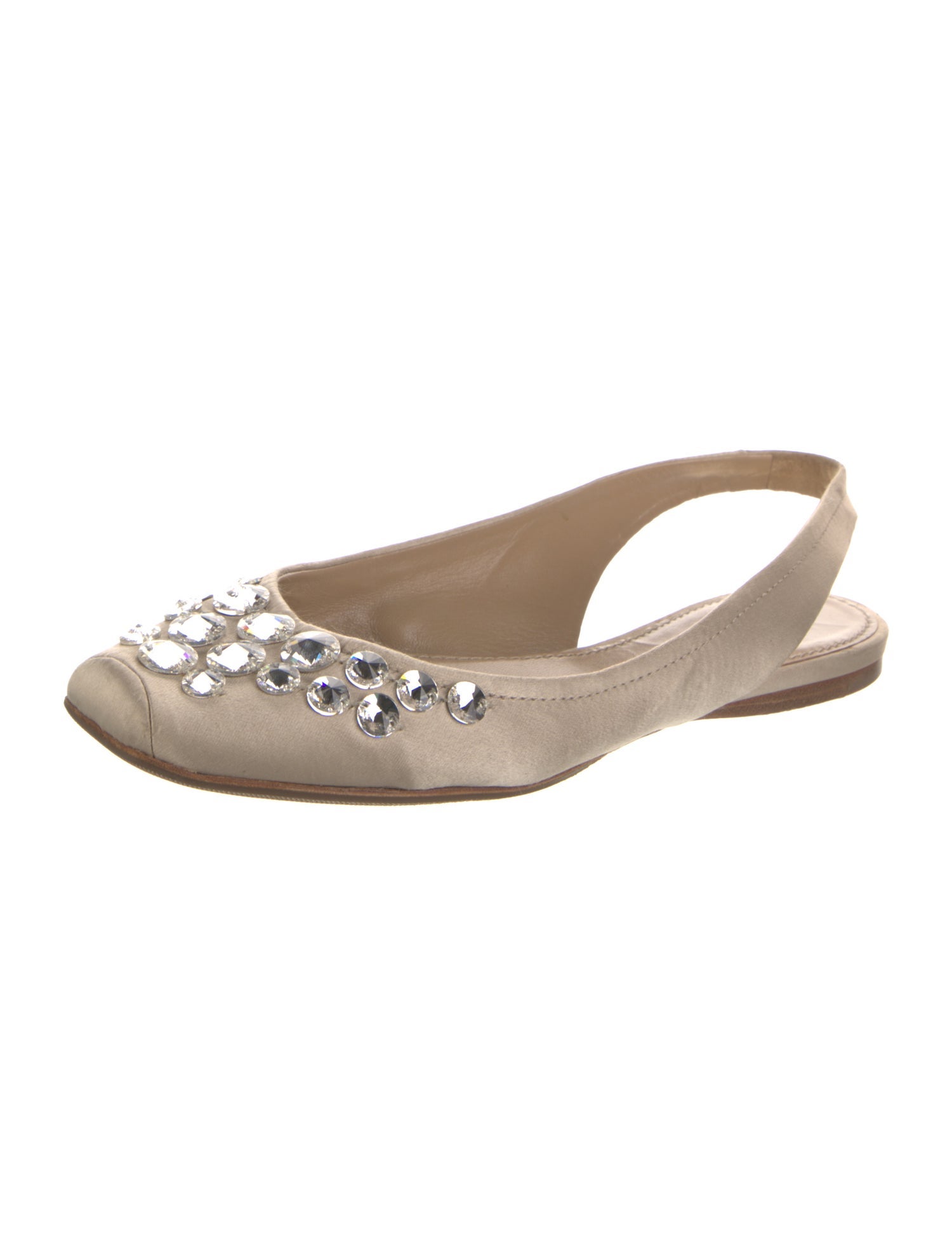 Miu Miu Satin Crystal Embellishments Slingback Flats