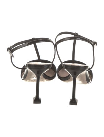Miu Miu Patent Leather Lasercut Accents T-Strap Pumps