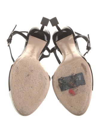 Miu Miu Patent Leather Lasercut Accents T-Strap Pumps