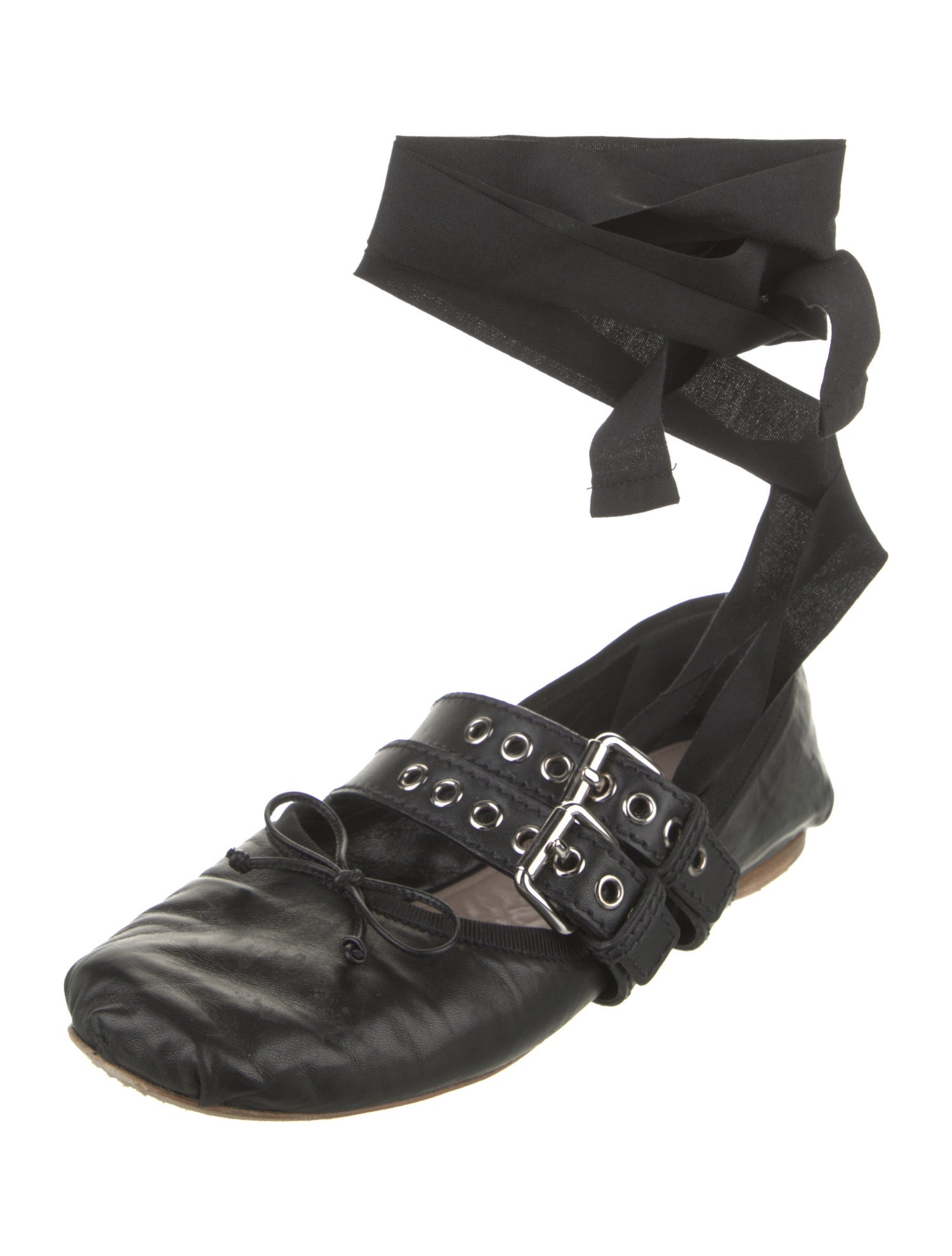 Miu Miu Leather Bow Accents Ballet Flats