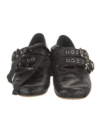 Miu Miu Leather Bow Accents Ballet Flats
