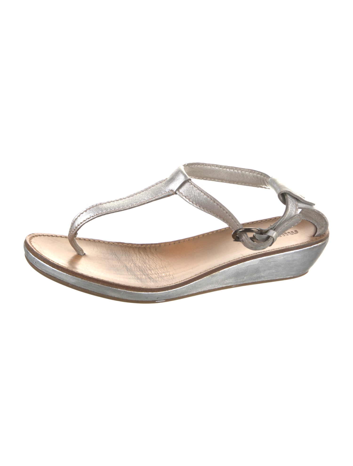 Miu Miu Leather T-Strap Sandals