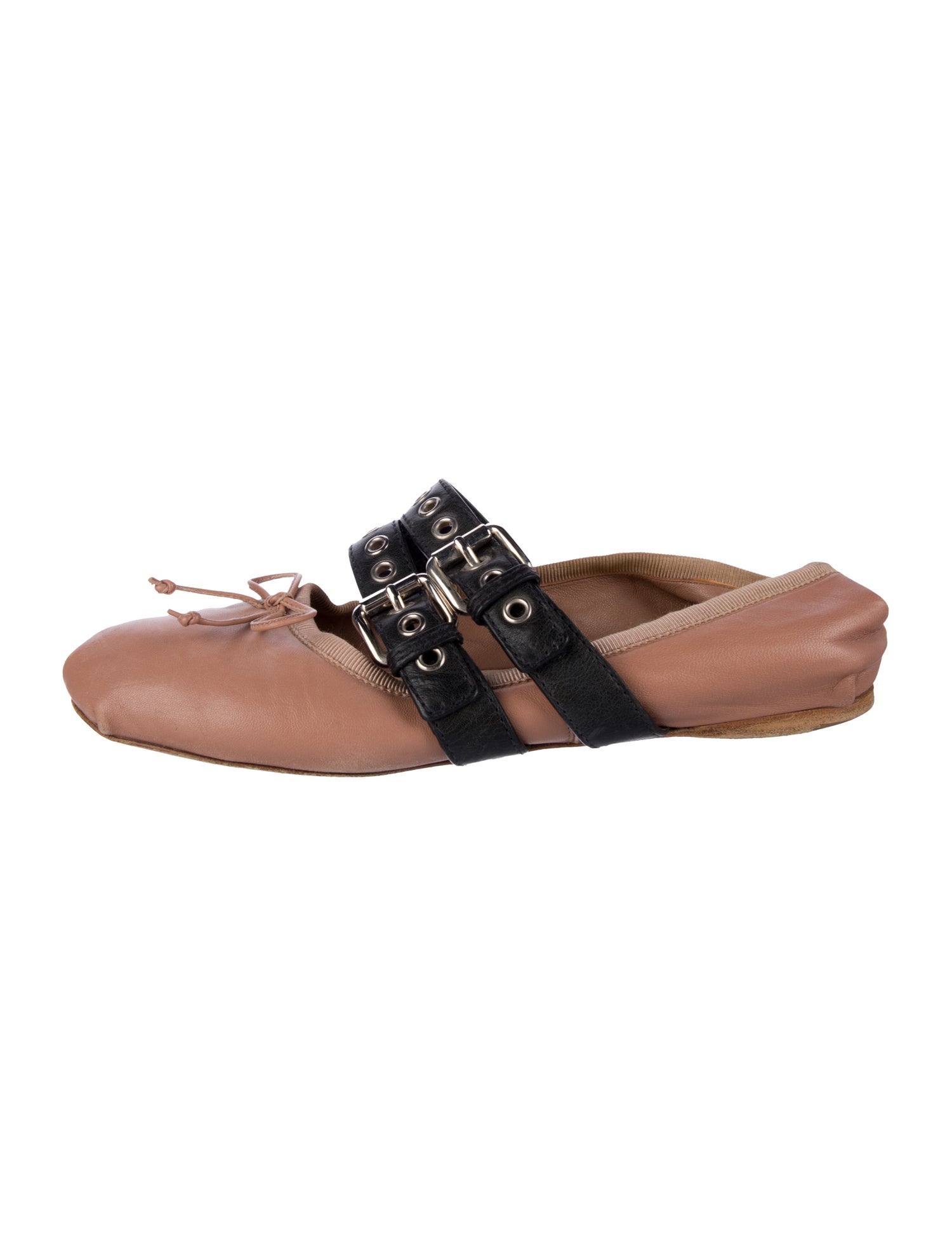 Miu Miu Leather Bow Accents Mary Jane Flats