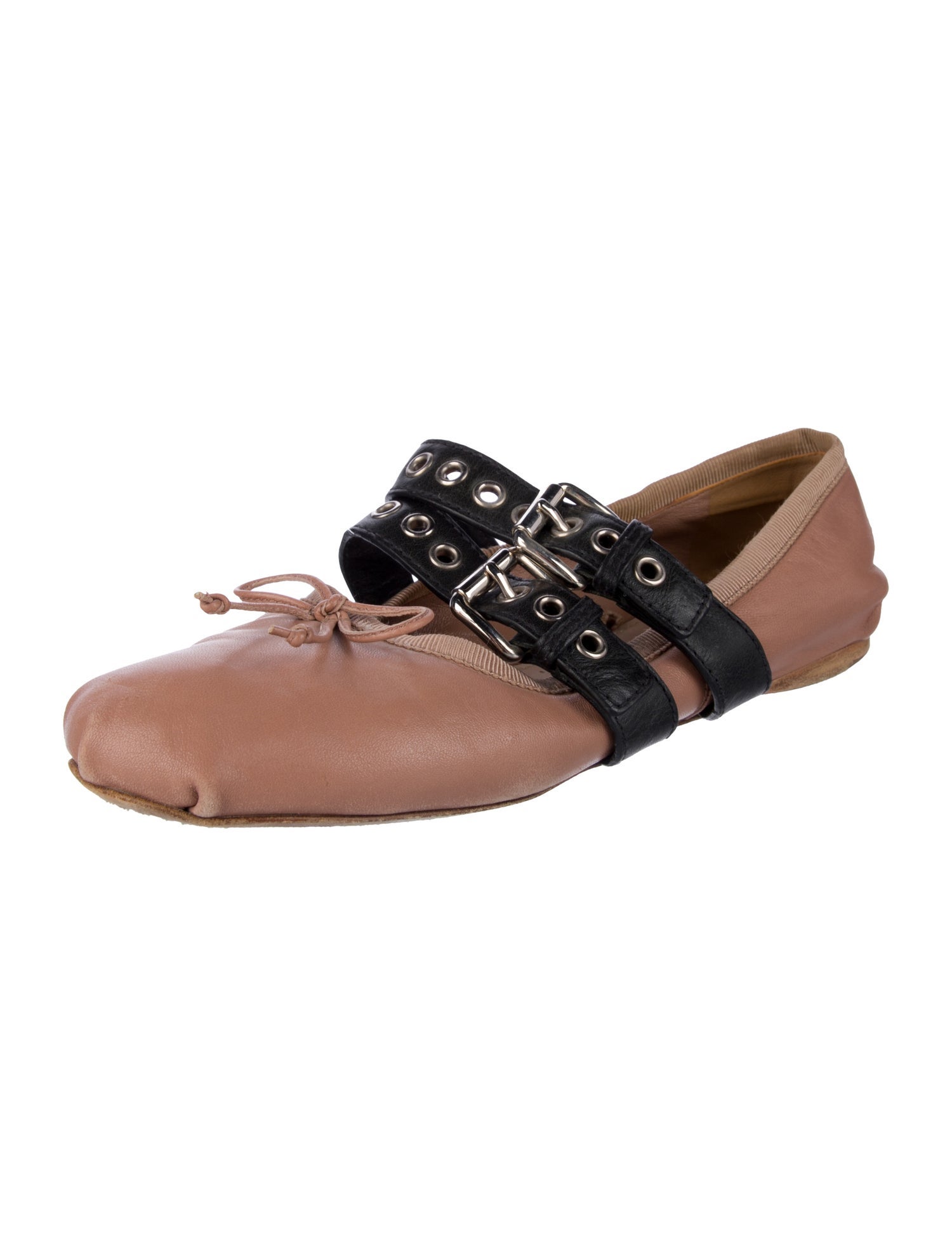 Miu Miu Leather Bow Accents Mary Jane Flats